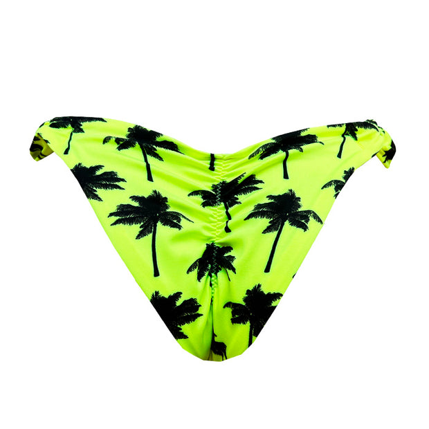 Neon Green Palm Trees Brazilian Classic Side Scrunch Bikini Bottom