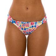 White Blue Geometric Brazilian Classic Side Scrunch Bikini Bottom