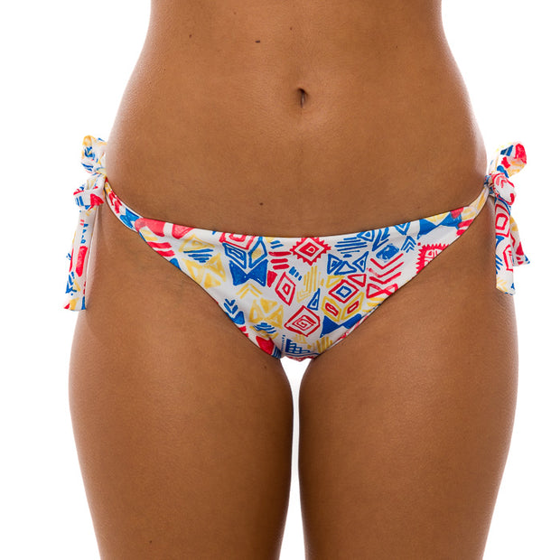 White Blue Geometric Brazilian Tie Side Scrunch Bikini Bottom