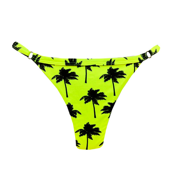 Neon Green Palm Trees Brazilian Thong Bikini Bottom