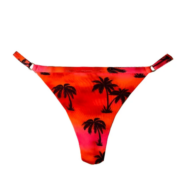 Red Tie Dye Coconut Trees Brazilian Thong Bikini Bottom