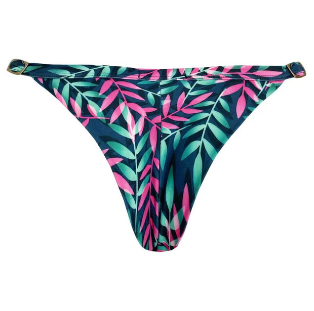 Royal Blue Neon Leaves Brazilian Thong Bikini Bottom