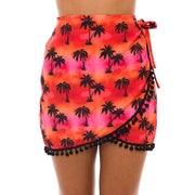 Red Tie Dye Coconut Trees Swim Cover Up Pareo Skirt