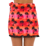 Red Tie Dye Coconut Trees Swim Cover Up Pareo Skirt