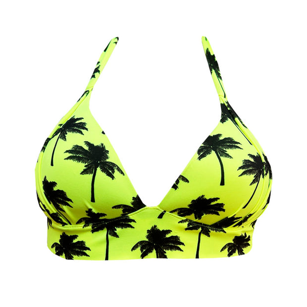 Neon Green Palm Trees Brazilian Halter Bikini Top