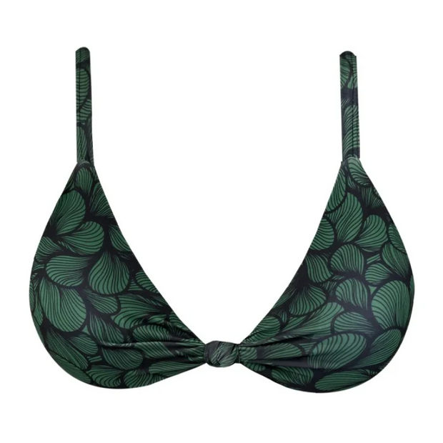 Green Waves Brazilian Fixed Knot Triangle Bikini Top