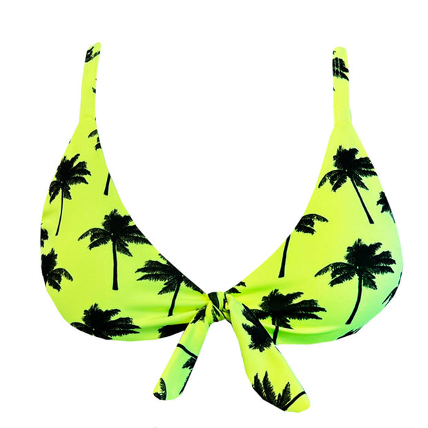 Neon Green Palm Trees Brazilian Fixed Knot Triangle Bikini Top