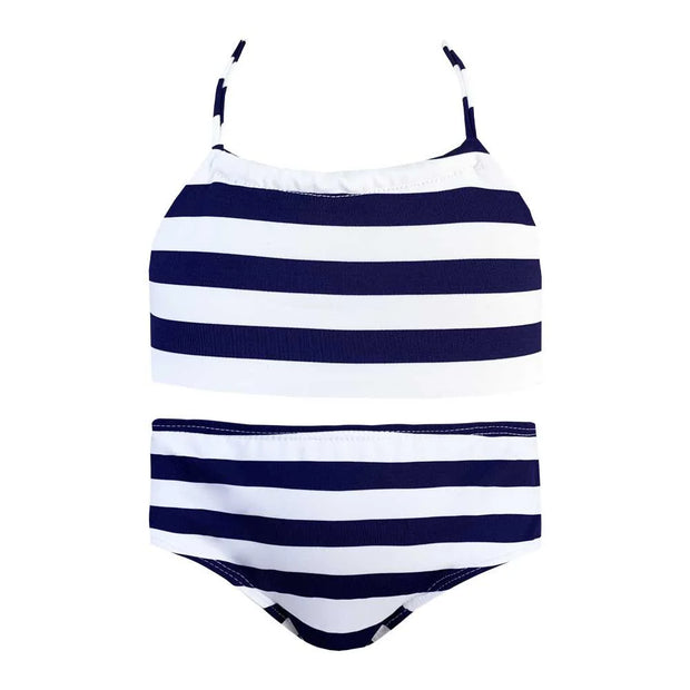 Blue Navy Stripes Girls Two-Piece Swim Set