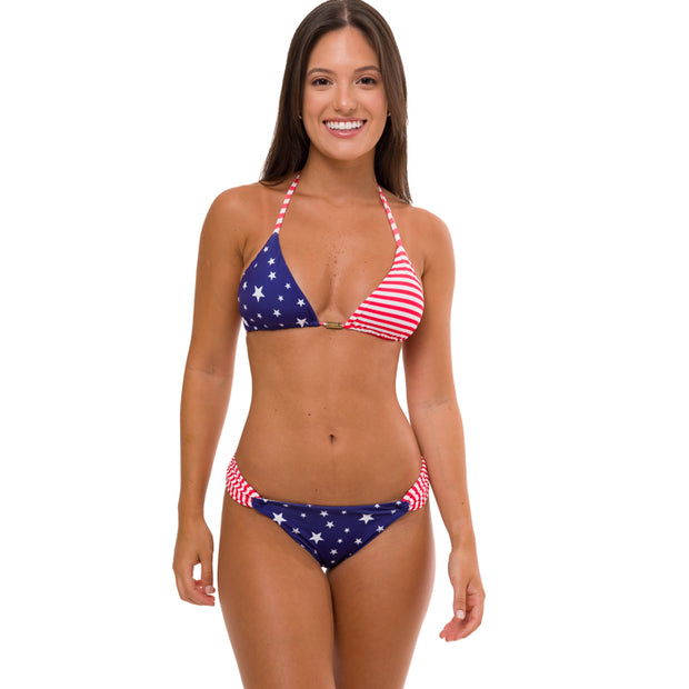 American Flag Stars Brazilian Classic Side Scrunch Bikini Bottom