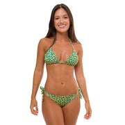 Yellow and Green Jaguar Brazilian Tie Side Scrunch Bikini Bottom
