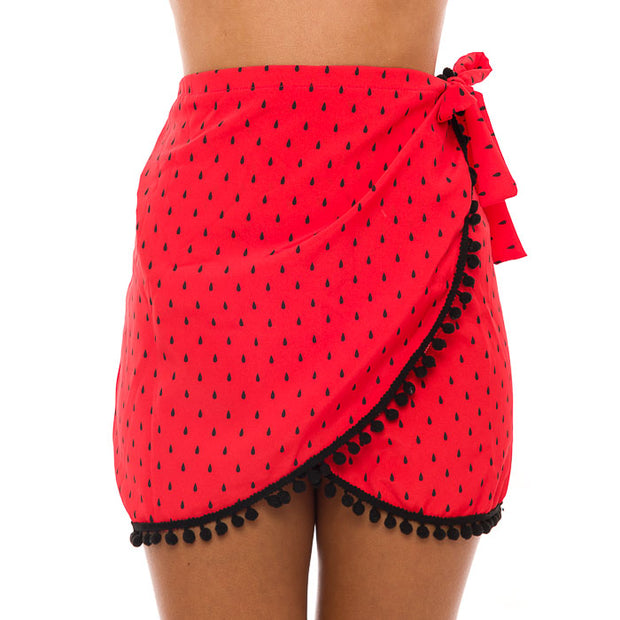 Red Watermelon Swim Cover Up Pareo Skirt