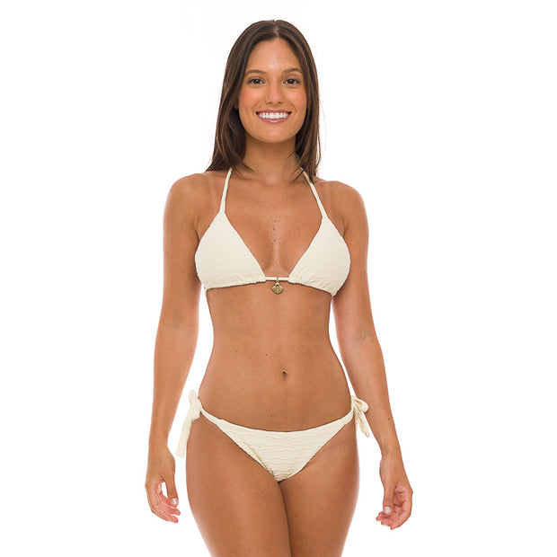 Ribbed Off White Brazilian Triangle Bikini Top