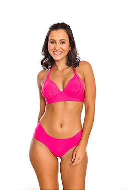 Solid New Pink Brazilian Halter Bikini Top