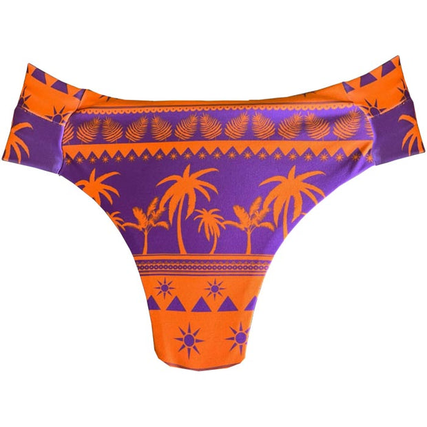 Orange Purple Coconut Trees Brazilian Wide Side Bikini Bottom