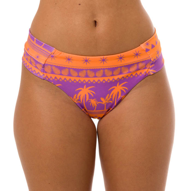 Orange Purple Coconut Trees Brazilian Wide Side Bikini Bottom