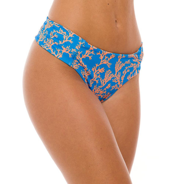 Blue Orange Sea Coral Brazilian Wide Side Bikini Bottom