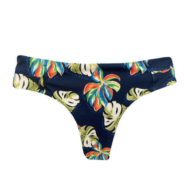 Watercolor Blue Leaves Brazilian Wide Side Bikini Bottom