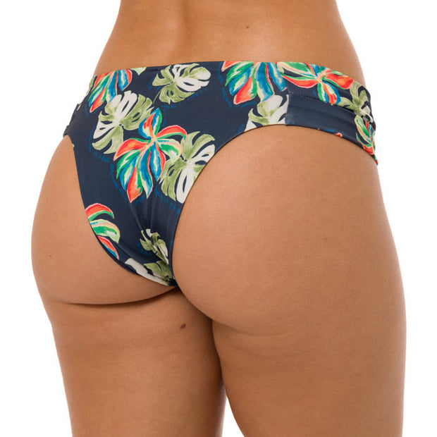 Watercolor Blue Leaves Brazilian Wide Side Bikini Bottom