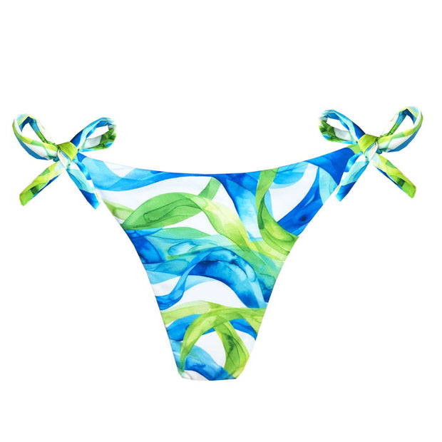 Green and Blue Seaweed Brazilian Tie Side Scrunch Bikini Bottom