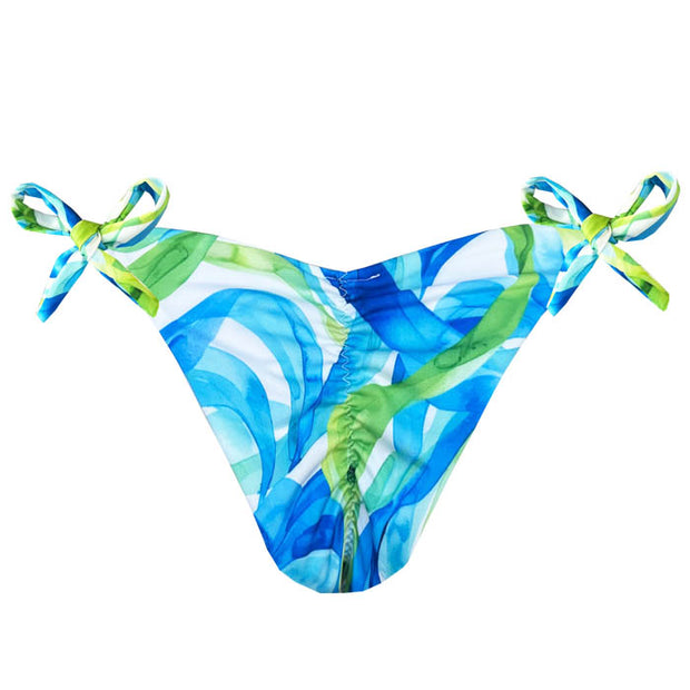 Green and Blue Seaweed Brazilian Tie Side Scrunch Bikini Bottom