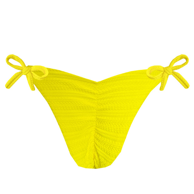 Ribbed Yellow Brazilian Tie Side Scrunch Bikini Bottom