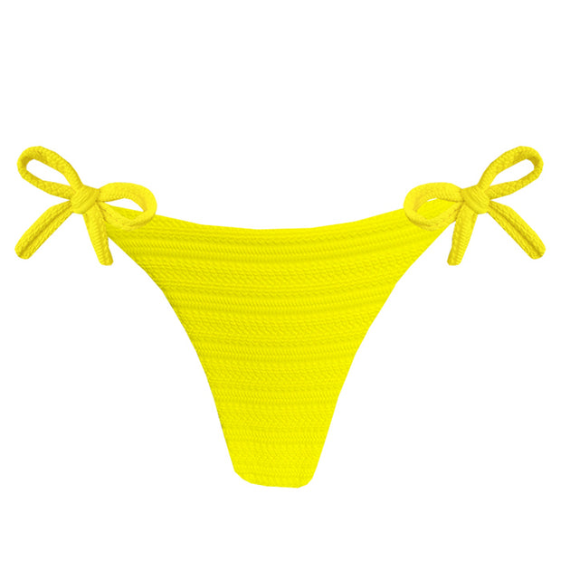 Ribbed Yellow Brazilian Tie Side Scrunch Bikini Bottom