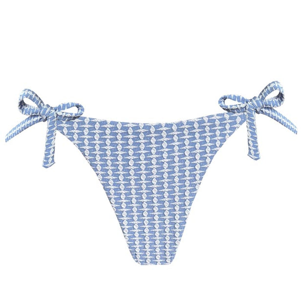 Ribbed Light Blue Brazilian Tie Side Scrunch Bikini Bottom