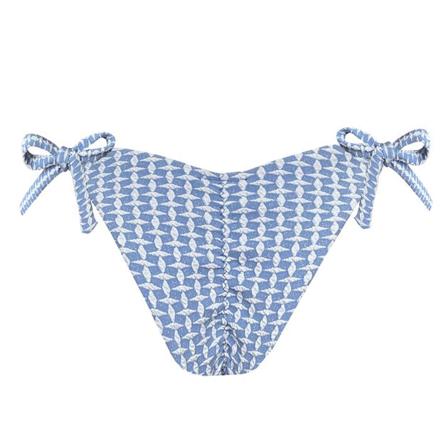 Ribbed Light Blue Brazilian Tie Side Scrunch Bikini Bottom