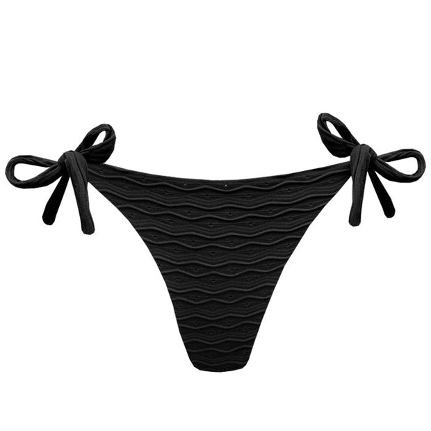 Ribbed Black Brazilian Tie Side Scrunch Bikini Bottom