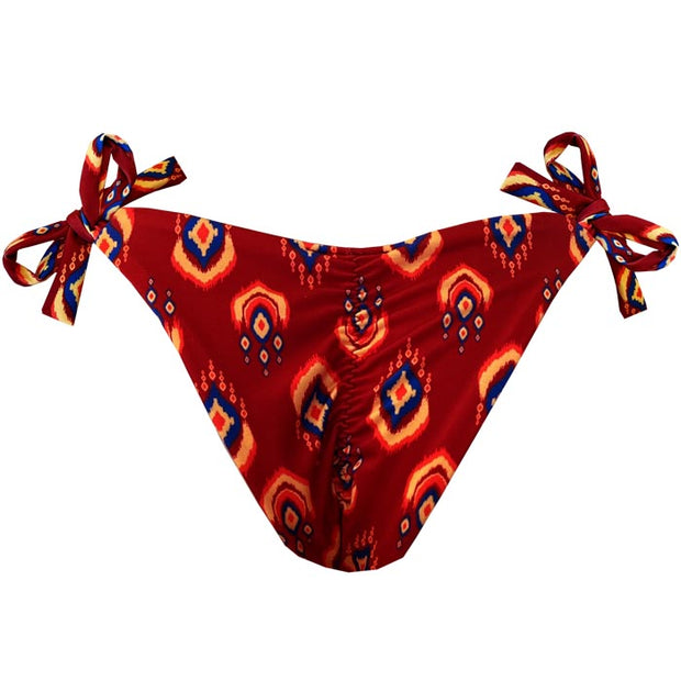 Brown Ethnic Brazilian Tie Side Scrunch Bikini Bottom
