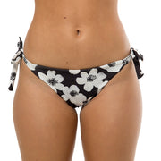 Black and White Floral Brazilian Tie Side Scrunch Bikini Bottom