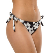 Black and White Floral Brazilian Tie Side Scrunch Bikini Bottom