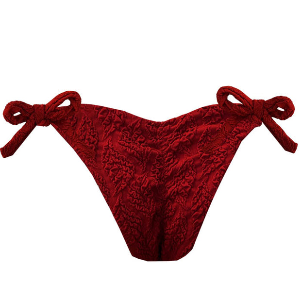Ribbed Marsala Foliage Brazilian Tie Side Scrunch Bikini Bottom
