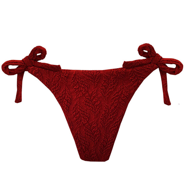 Ribbed Marsala Foliage Brazilian Tie Side Scrunch Bikini Bottom