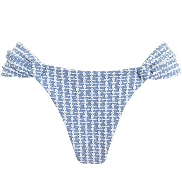 Ribbed Light Blue Brazilian Classic Side Scrunch Bikini Bottom