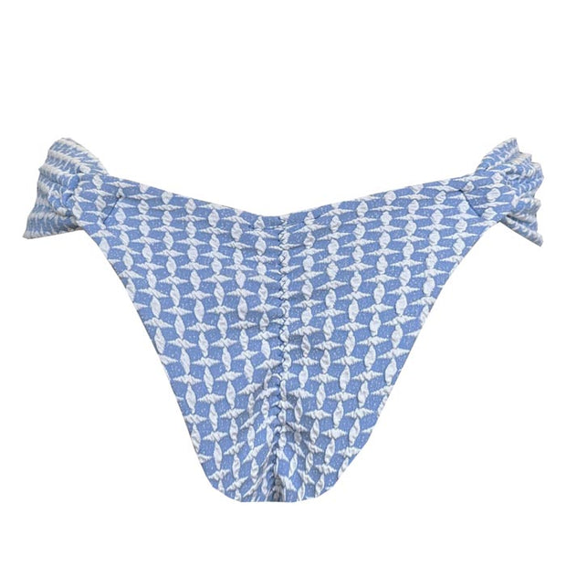 Ribbed Light Blue Brazilian Classic Side Scrunch Bikini Bottom