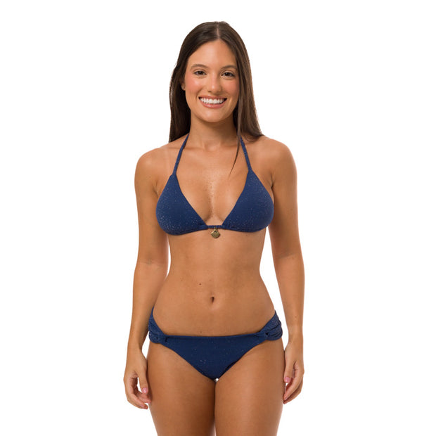 Glowy Solid Navy Blue Brazilian Classic Side Scrunch Bikini Bottom