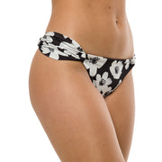 Black and White Floral Brazilian Classic Side Scrunch Bikini Bottom