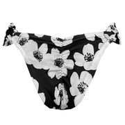 Black and White Floral Brazilian Classic Side Scrunch Bikini Bottom