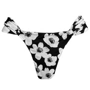 Black and White Floral Brazilian Classic Side Scrunch Bikini Bottom