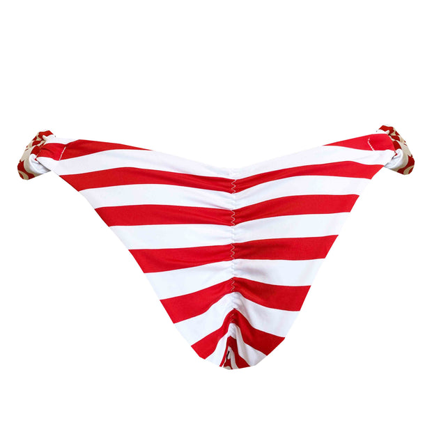 Red Stripes Brazilian Classic Side Scrunch Bikini Bottom