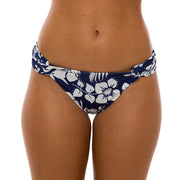 Navy Blue Flowers Brazilian Classic Side Scrunch Bikini Bottom