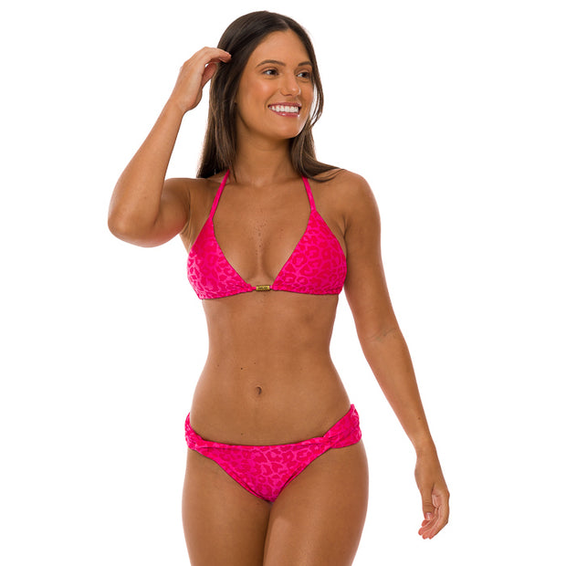 Pink Glow Jaguar Brazilian Classic Side Scrunch Bikini Bottom