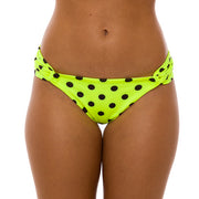 Neon Green Polka Dots Brazilian Classic Side Scrunch Bikini Bottom