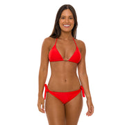 Solid Red Brazilian Tie Side Scrunch Bikini Bottom