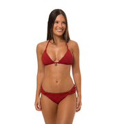 Ribbed Marsala Foliage Brazilian Classic Side Scrunch Bikini Bottom