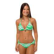 Ribbed White and Green Brazilian Classic Side Scrunch Bikini Bottom