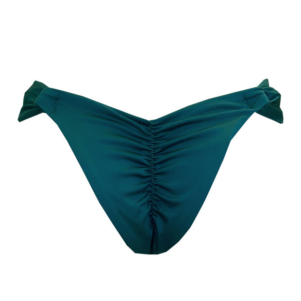 Solid Dark Green Brazilian Classic Side Scrunch Bikini Bottom