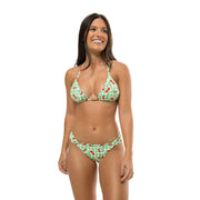 Cherry Green Checkered Brazilian Classic Side Scrunch Bikini Bottom