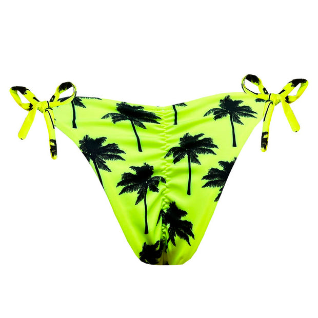 Neon Green Palm Trees Brazilian Tie Side Scrunch Bikini Bottom